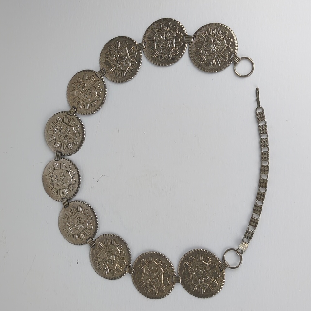 VINTAGE Silver Metal Coin Concho Belt